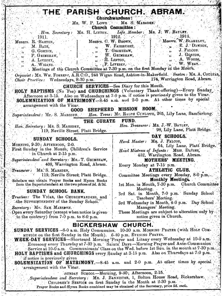 Back Cover of the Parish Magazine