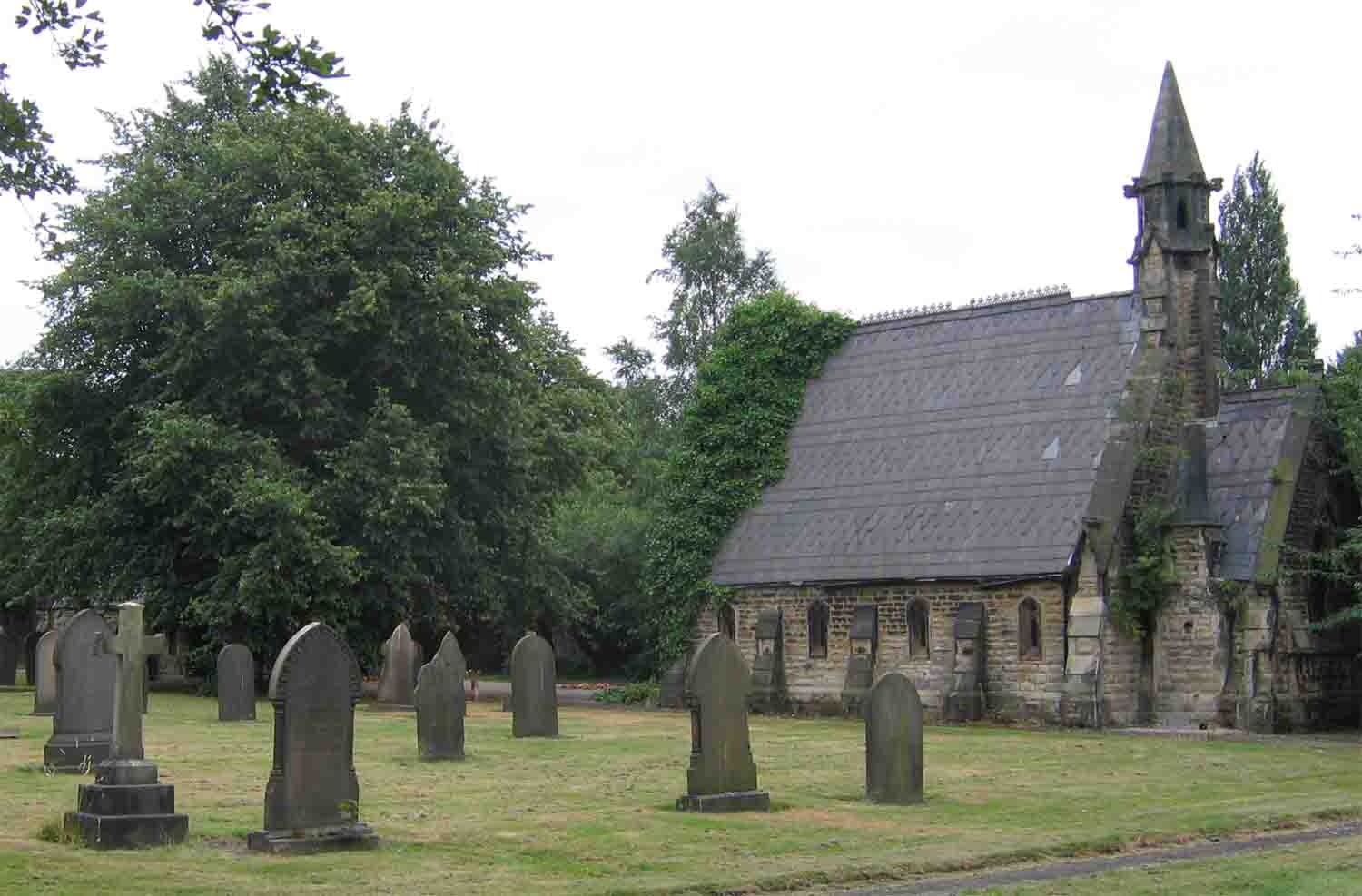 The disused Nonconformist mortuary chapel in Atherton Cemetery. Photo by Peter Wood July 2005