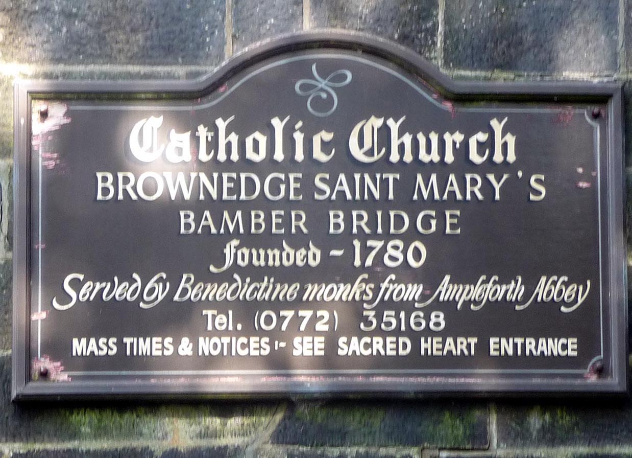 The sign at Brownedge Saint Mary, Photograph supplied by and  of Brian Young