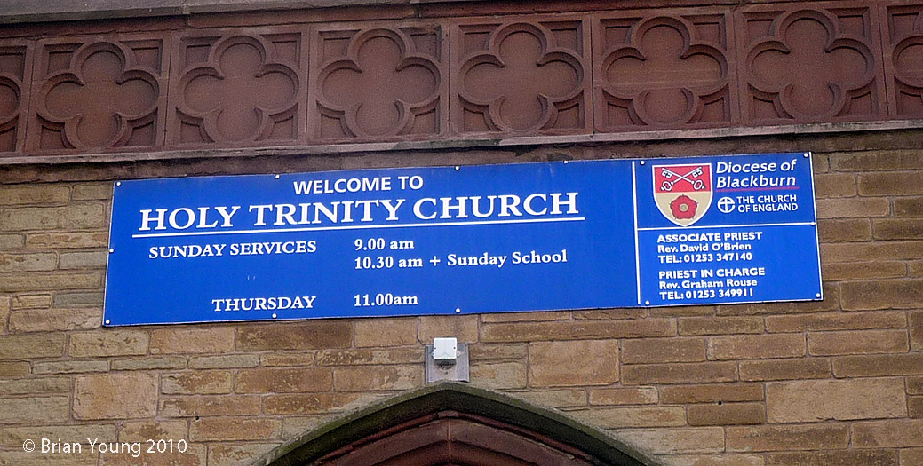The Church Sign at Holy Trinity, Blackpool. Photograph supplied by and  of Brian Young