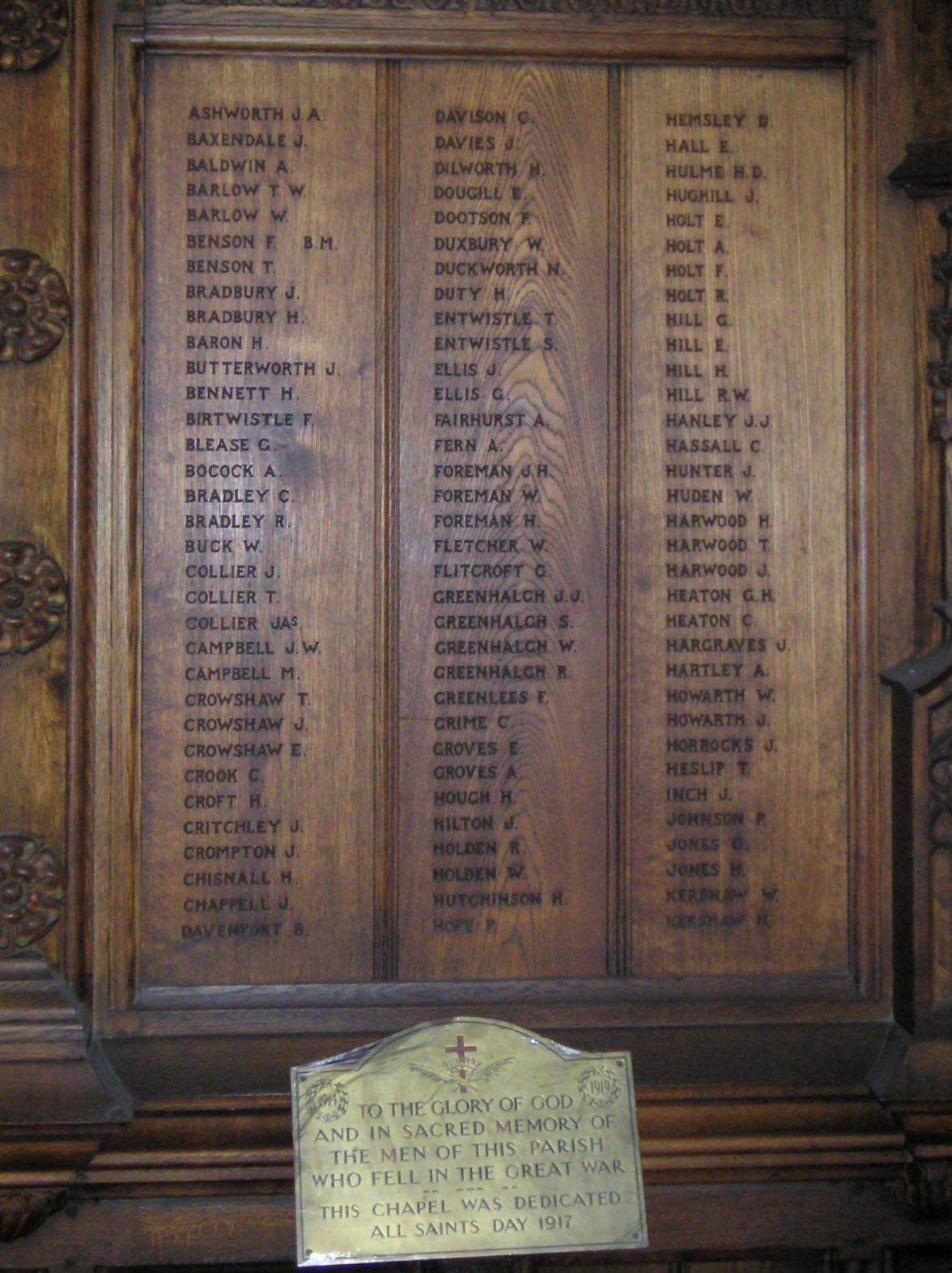 Memorial inside All Souls, Left hand panel