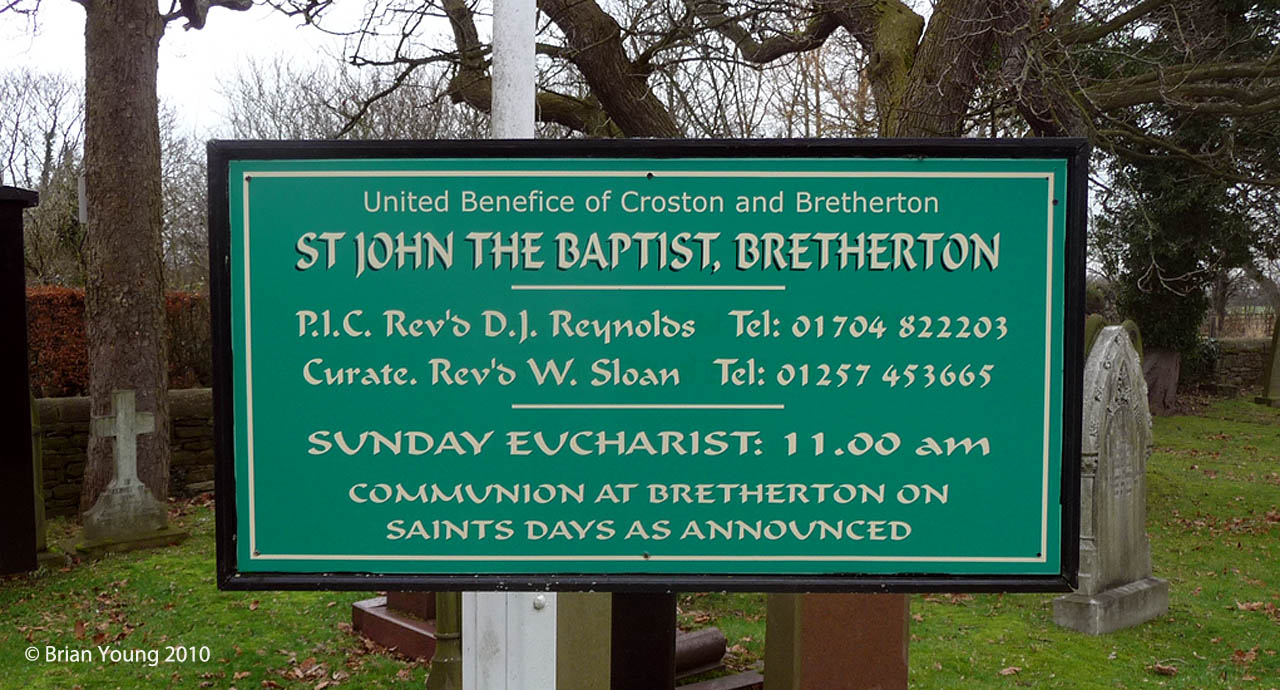 St John the Baptist Church Sign, Bretherton, Photograph supplied by and  of Brian Young
