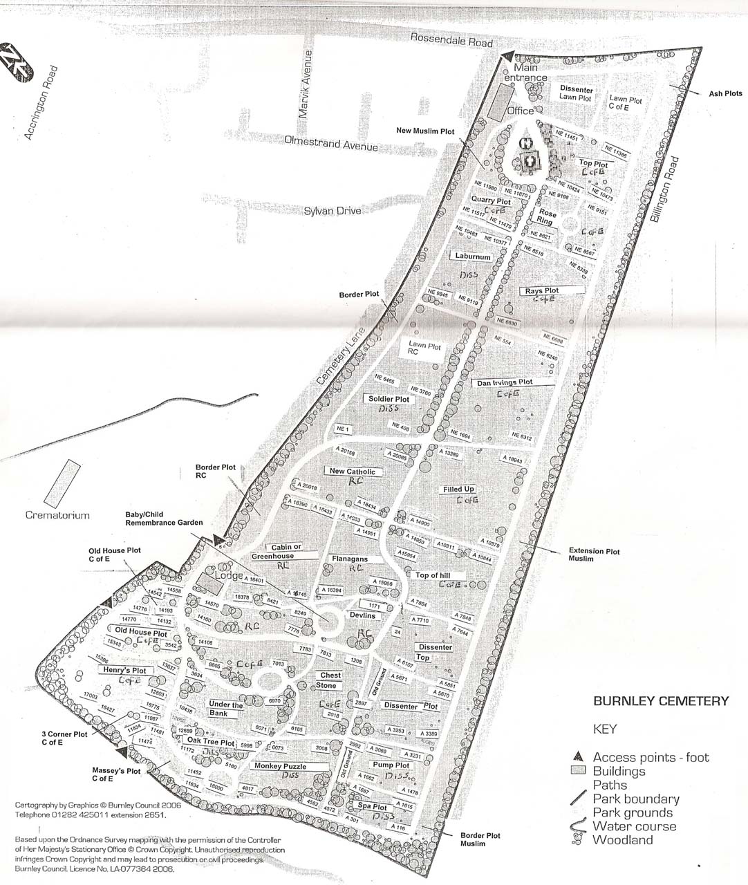 A Map of Burnley Cemetery