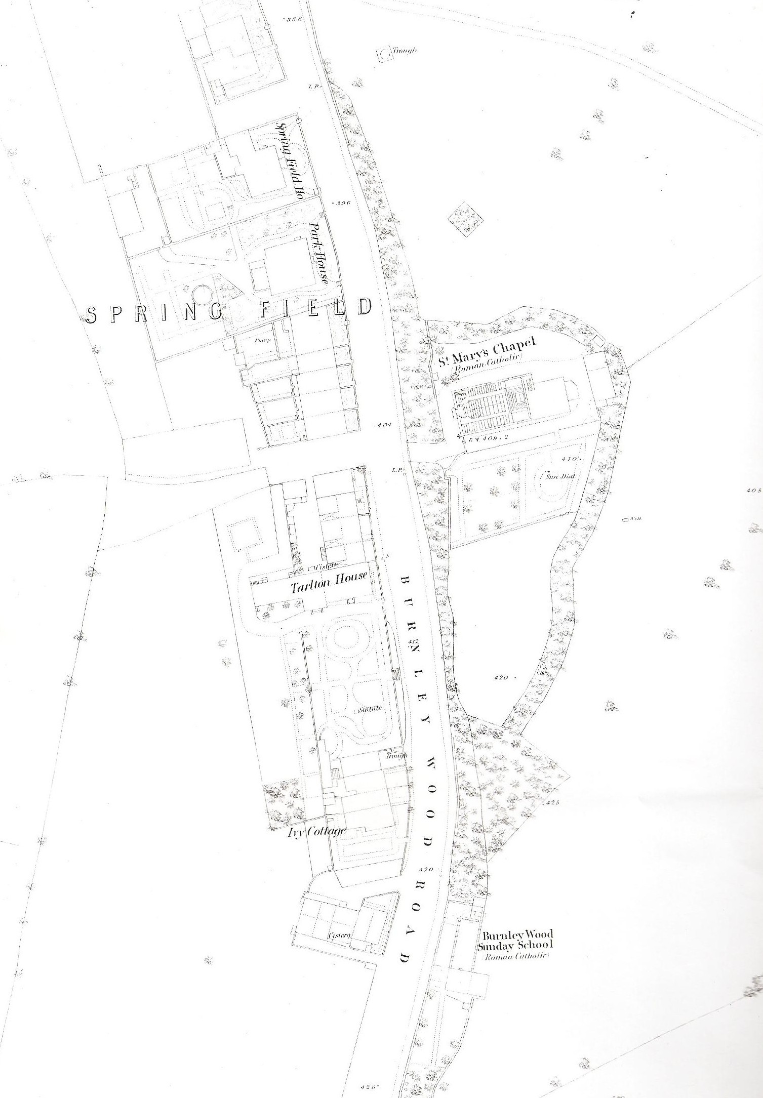 1851 map showing Burnley Wood Chapel