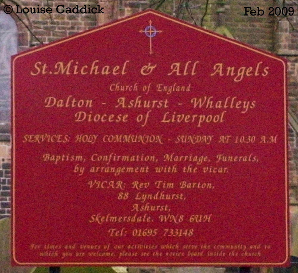 Sign Board of St Michael and All Angels, Dalton, near Wigan