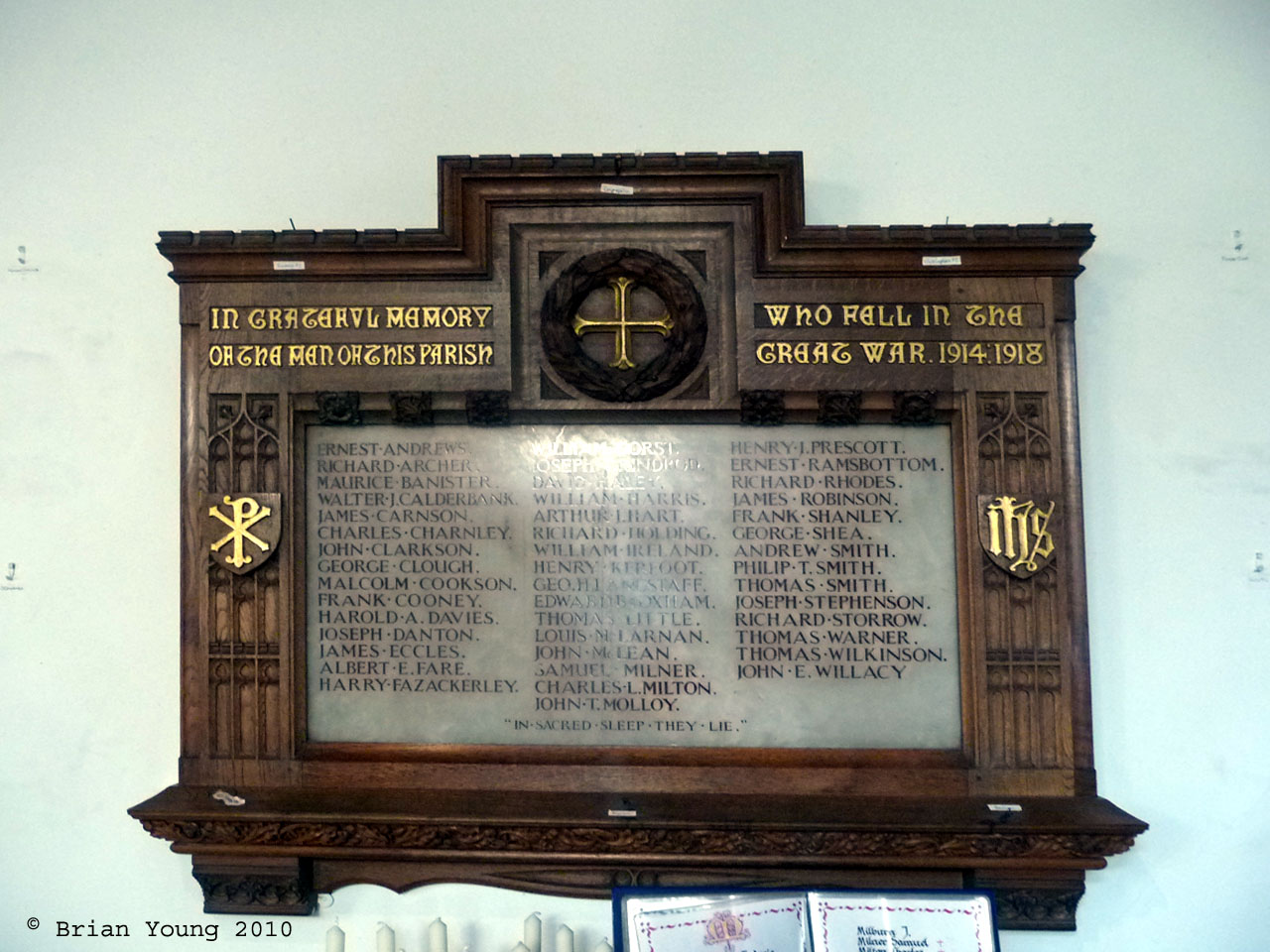 WW1 Memorial Plaque, St Mary the Virgin. Photograph supplied by and  of Brian Young