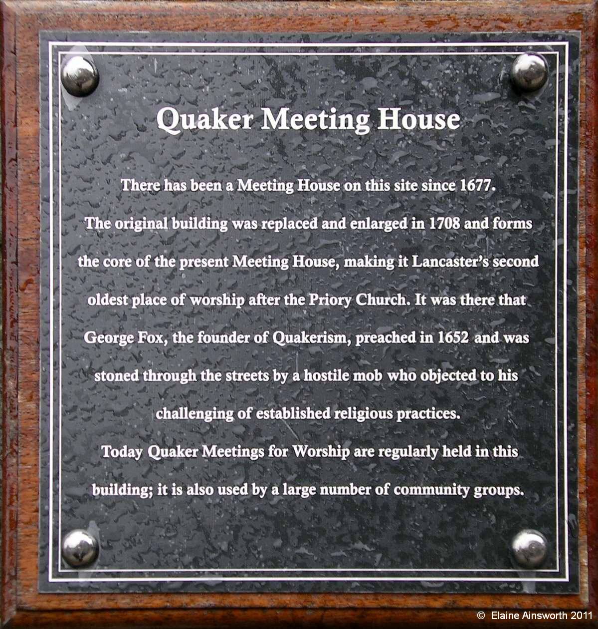 Lancaster Friends Meeting House plaque text