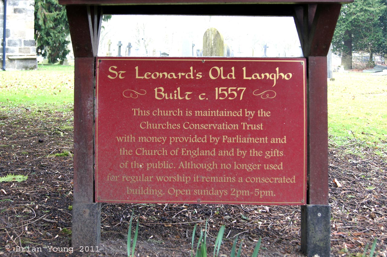 The Church Sign at Old St Leonard, Old Langho. Photograph supplied by and  of Brian Young