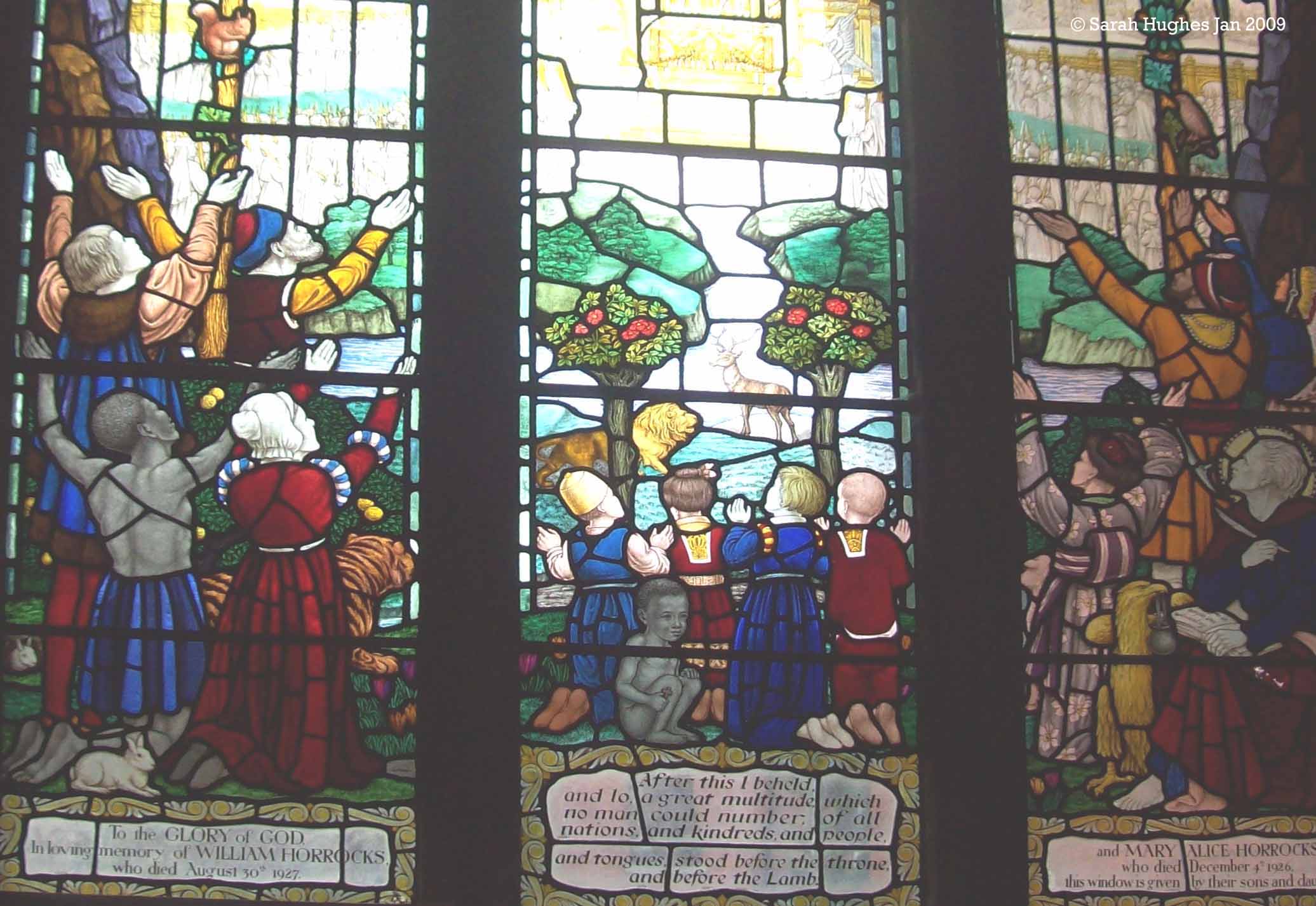 Detail of the Horrocks memorial stained glass window in Bedford St Thomas