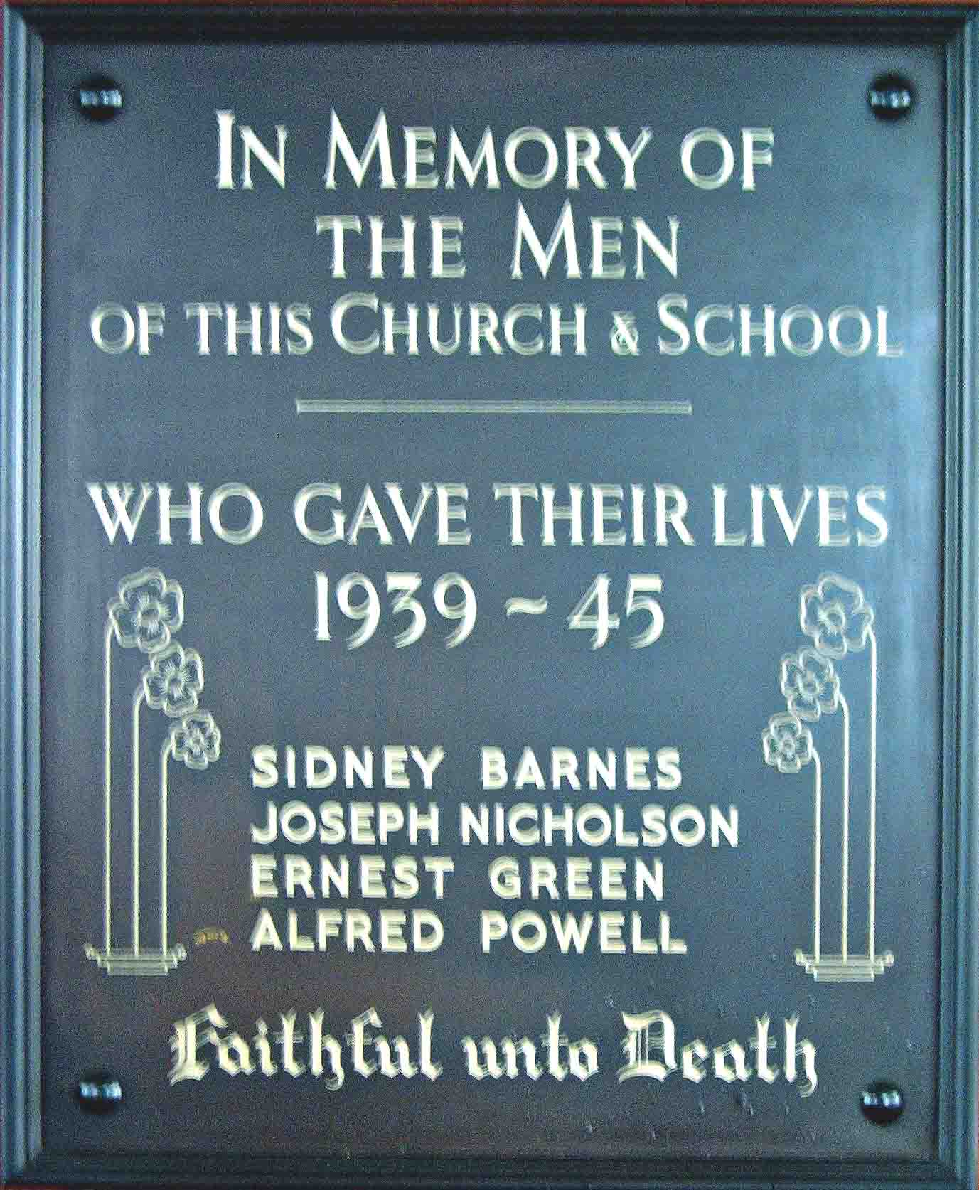 WW2 Roll of Honour at Cleggs Lane Methodist Church, Little Hulton