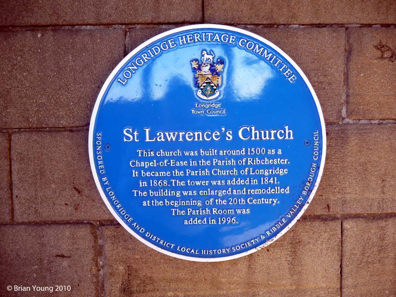 Plaque at St Lawrence, Longridge. Photograph supplied by and  of Brian Young
