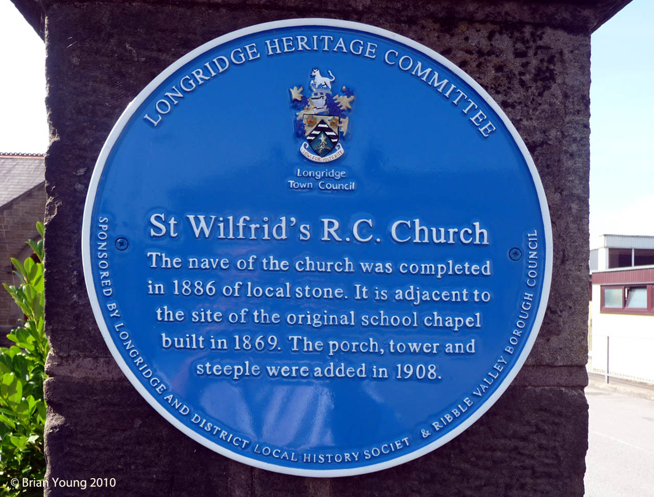 Plaque at St Wilfrid, Longridge. Photograph supplied by and  of Brian Young