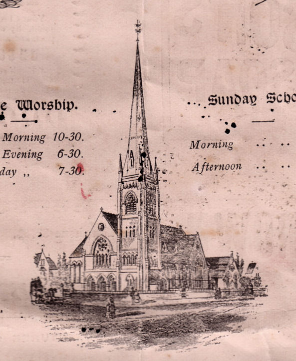 An Image of Victoria Wesleyan Methodist Church which stood on Queen's Road, from an old magazine (in Gail Williams' Collection.)