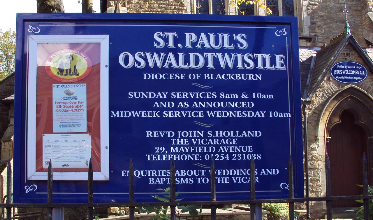 The Church Sign at St Paul, Oswaldtwistle