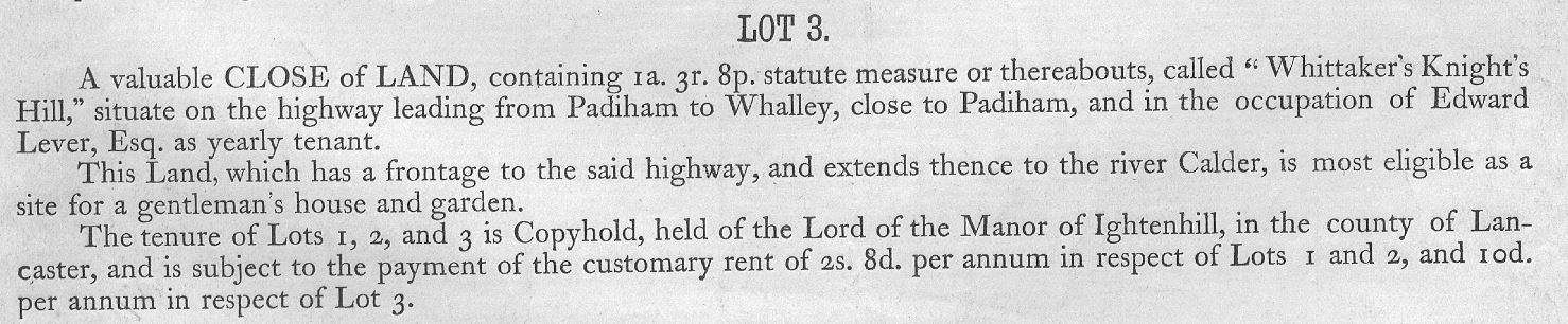 A Description of Lot 3. Image Courtesy of Tony Cann of Padiham Unitarian Church