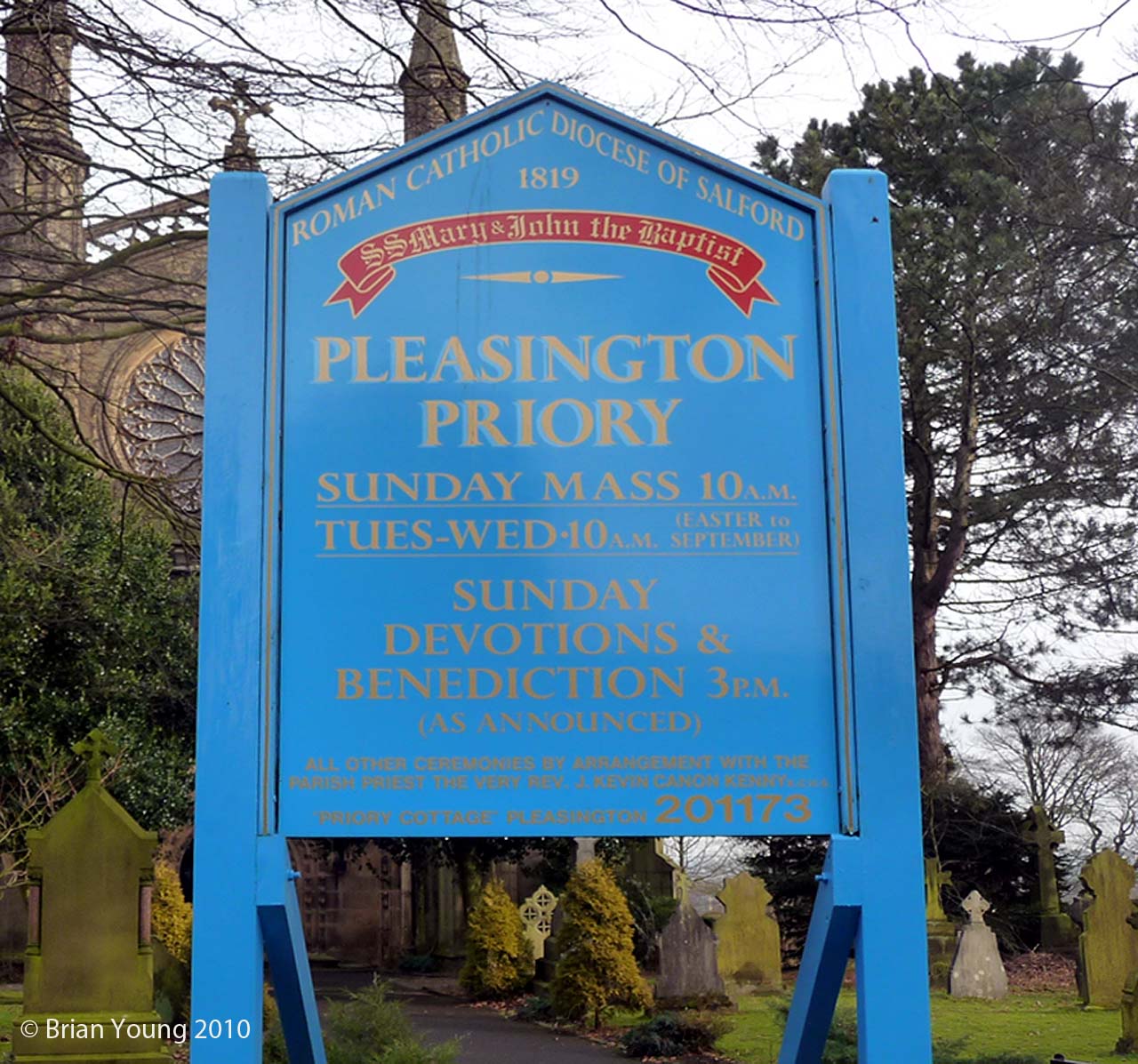 Church Sign, Pleasington Priory. Photograph supplied by and  of Brian Young