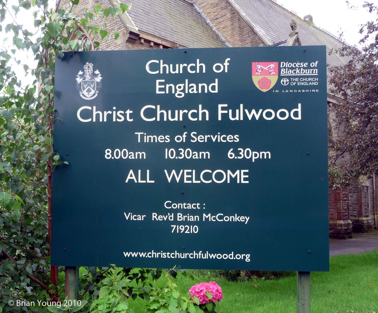 The Church Sign at Christ Church, Fulwood. Photograph supplied by and  of Brian Young