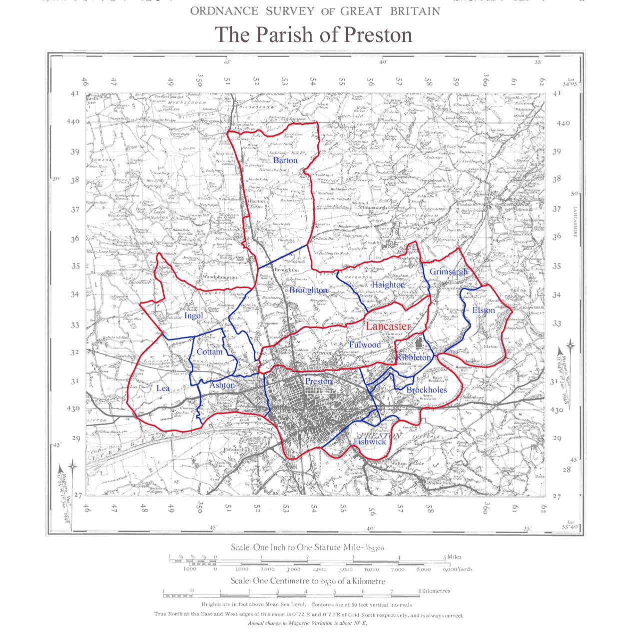 Map of The original Parish of Preston