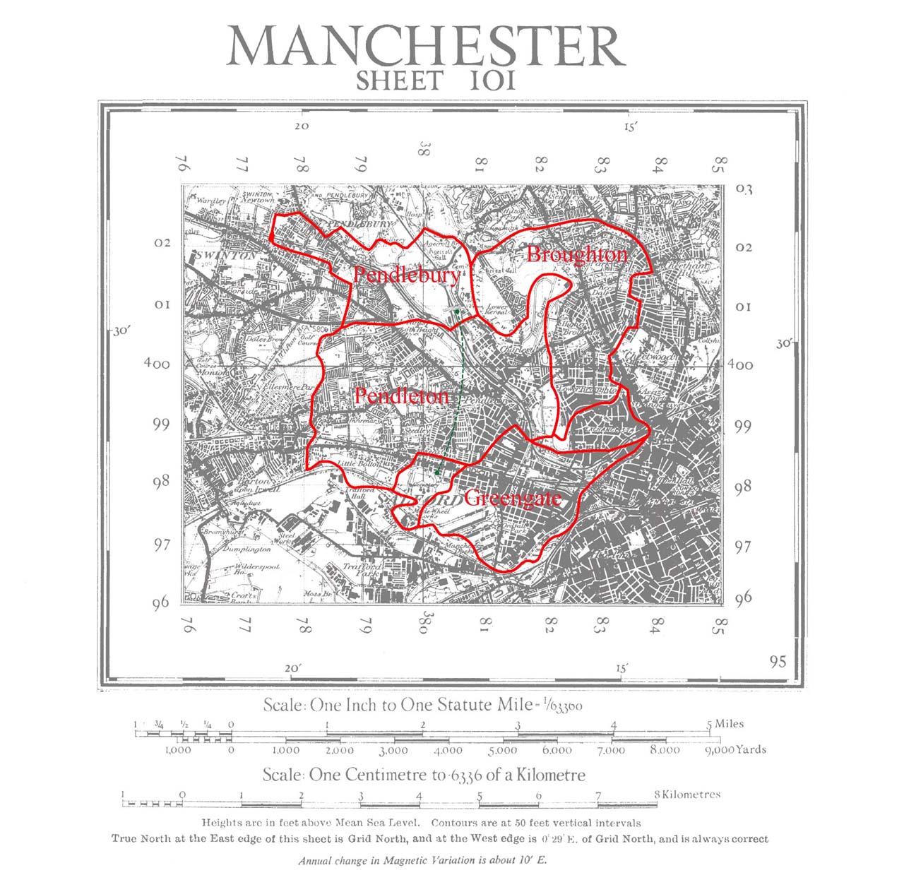 Map of Salford and surrounding districts