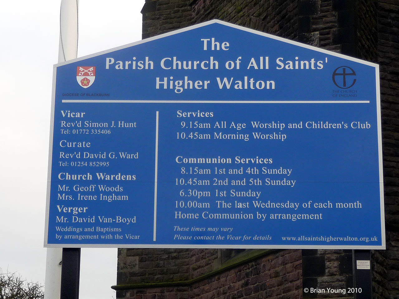 The sign at the Church of All Saints, Higher Walton, Photograph supplied by and  of Brian Young