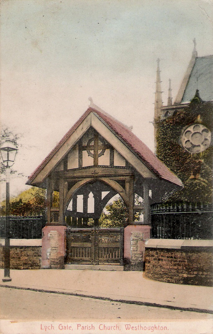 The Lych Gate with the old church in the background<br>by courtesy of Derek Crompton