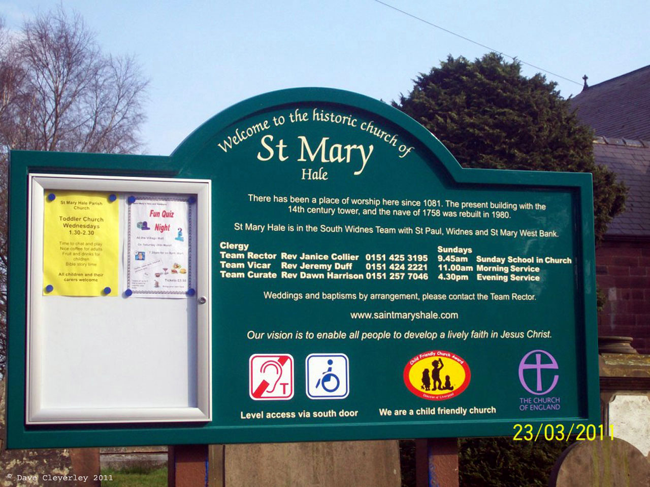 The Church Sign for St Mary, Hale. Photograph supplied by and  of Dave Cleverley