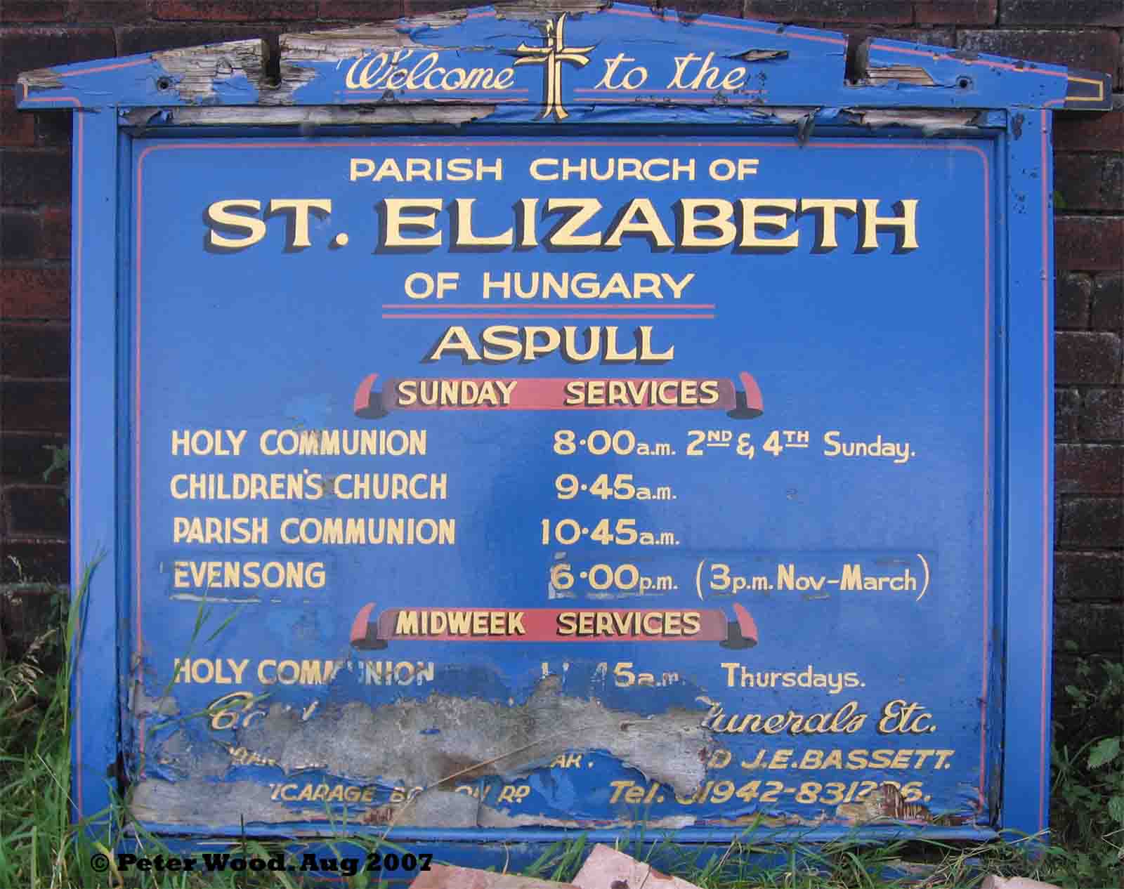 The previous Church Sign, showing the full name St Elizabeth of Hungary, Aspull
