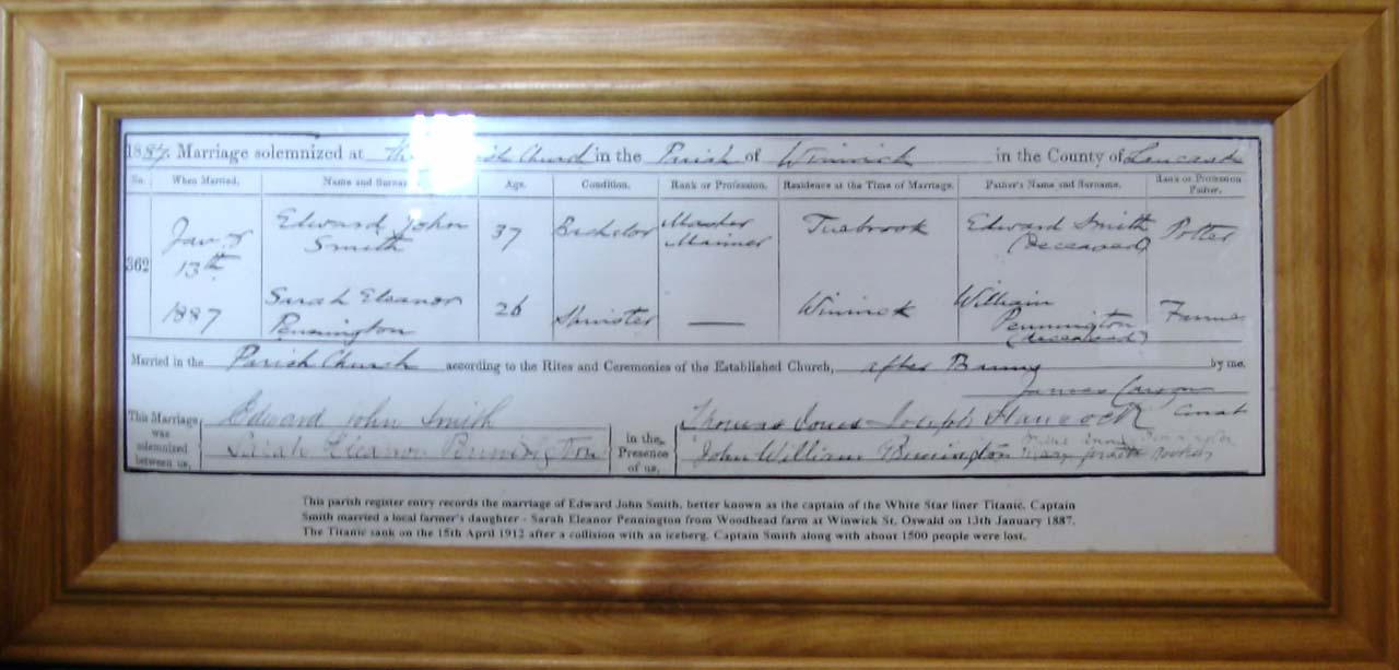Marriage Certificate for Edward John Smith, Photograph supplied by and  of Frances Holcroft
