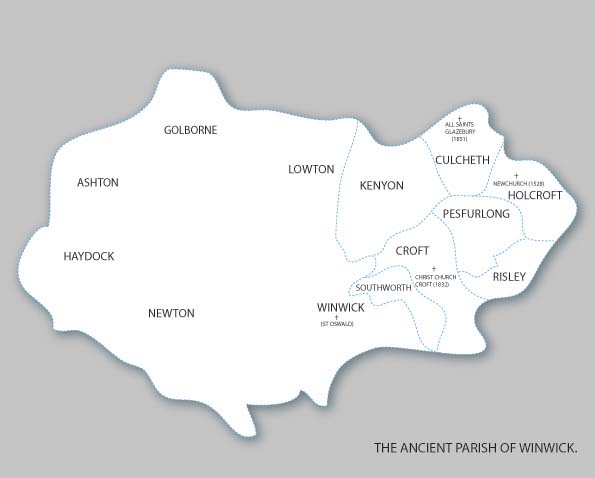 A map showing the communities of the ancient parish of Winwick,  of Frances Holcroft