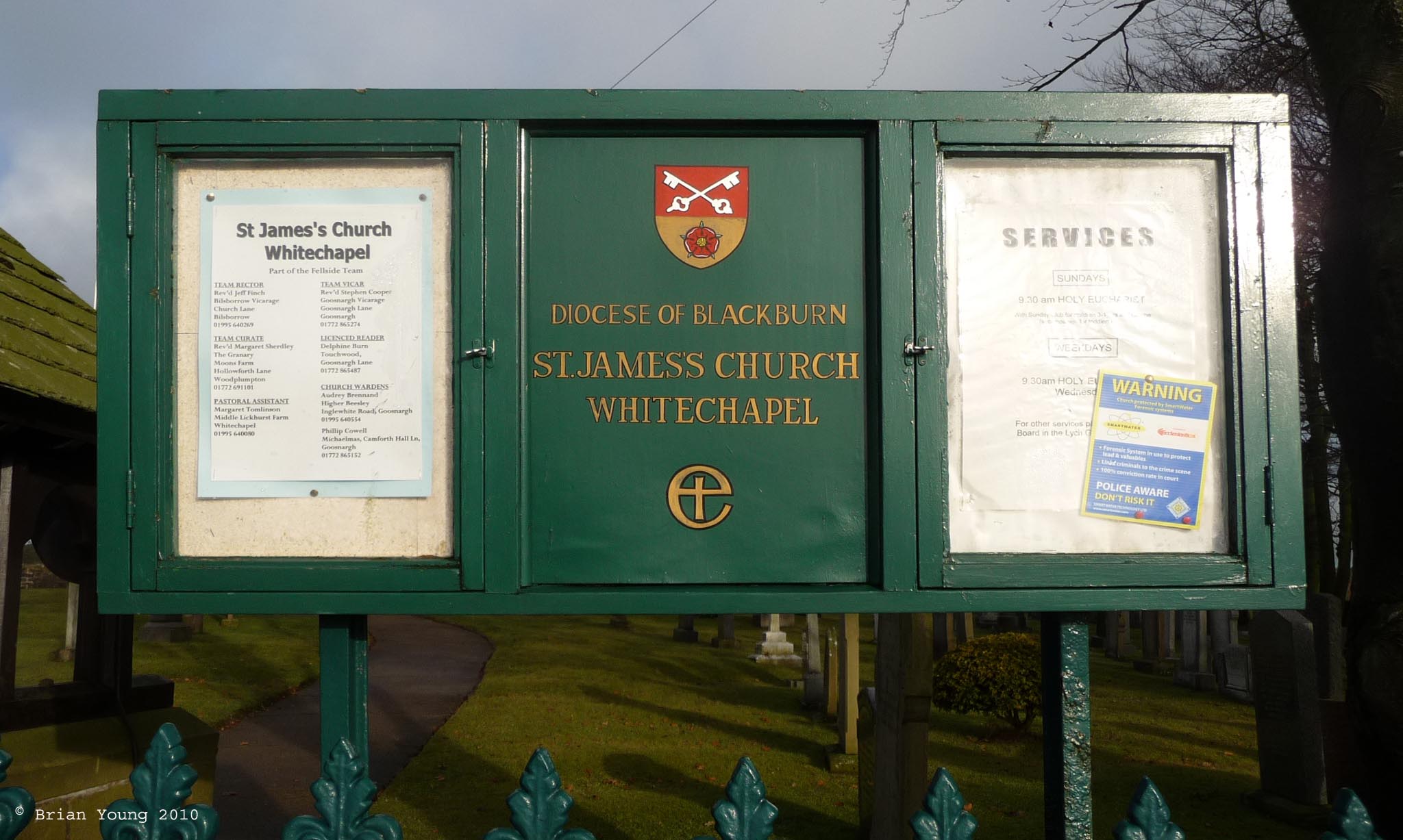 The Sign at St James, Whitechapel. Photograph supplied by and � of Brian Young