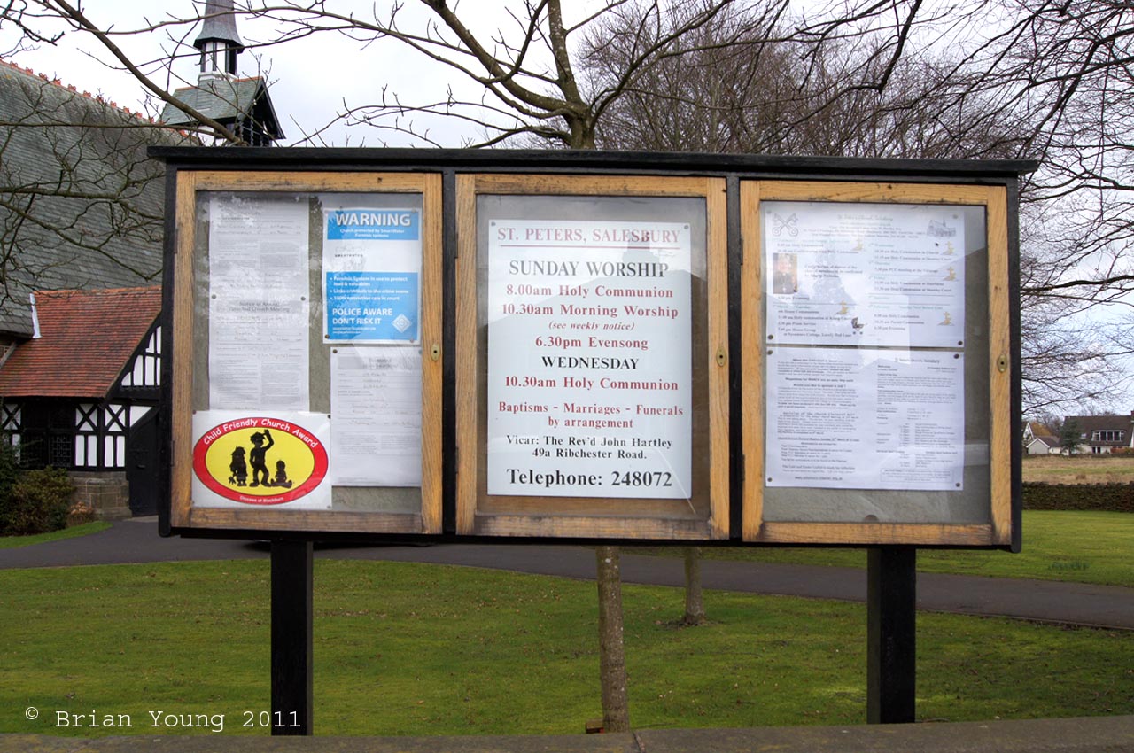 The Church Sign at St Peter, Salesbury. Photograph supplied by and � of Brian Young