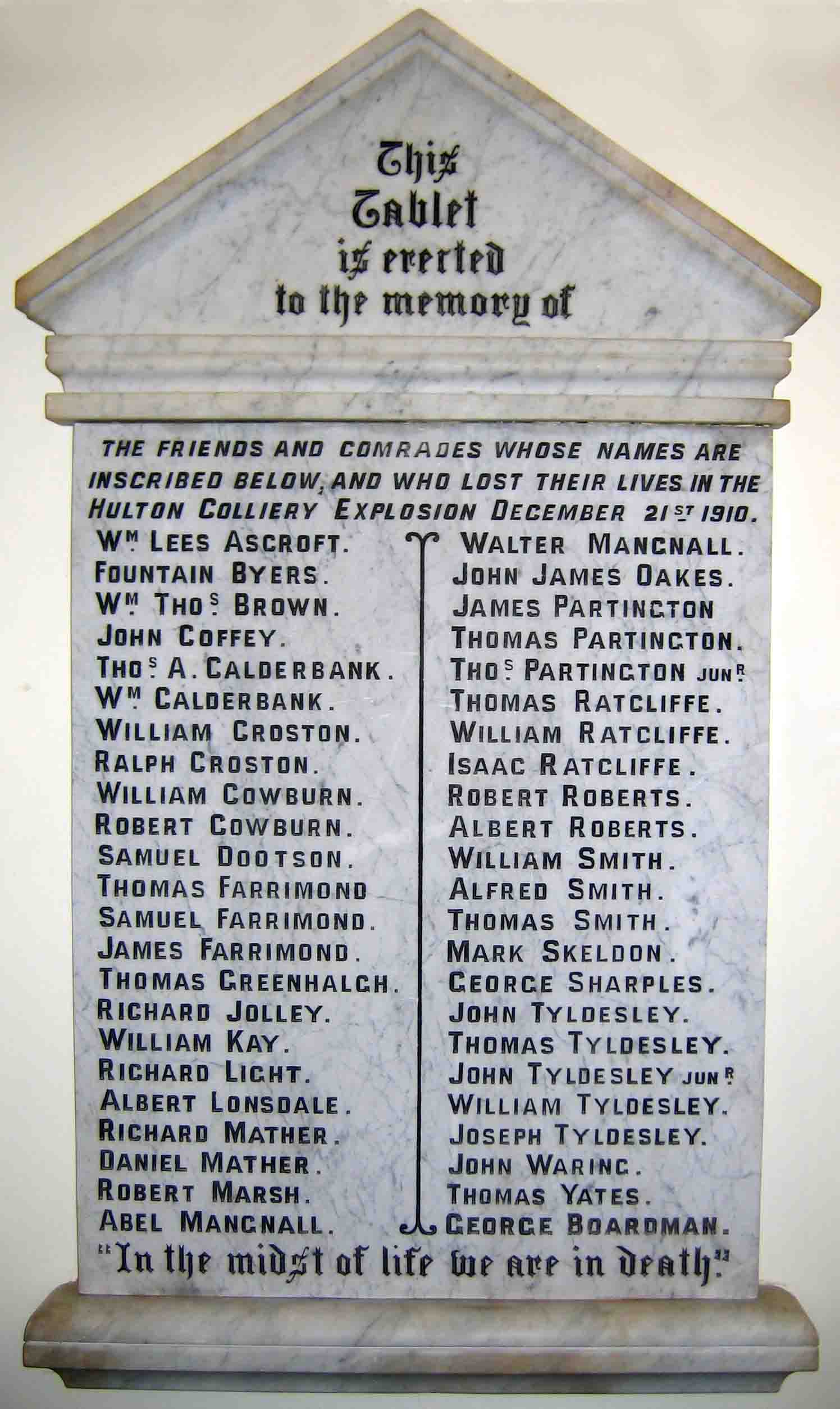 Wingates Independent Methodist Chapel memorial in Westhoughton Library. The plaque was removed when the chapel closed on 6 May 2001. Photo by Peter Wood July 2007.