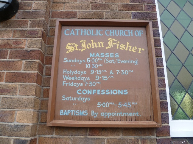 Board at St John Fisher RC, Widnes